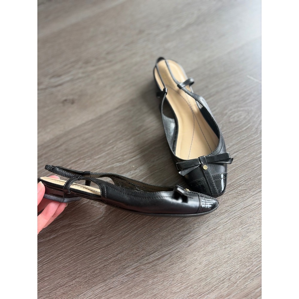 Kate Spade New York Black Leather Patent Bow Slingback Flats Made in Italy 6B